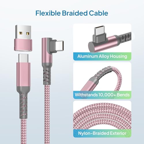 Image of Elebase Right Angled USB Type C to C 100W Cable 10FT with USB Adapter,90 Degree Charging Charger Cord for iPhone 15 Pro Max,Samsung Galaxy Z Flip Fold,Ultra,S22 S23 S24,A23,A31 A32 A33,A42,A52 A53 A54