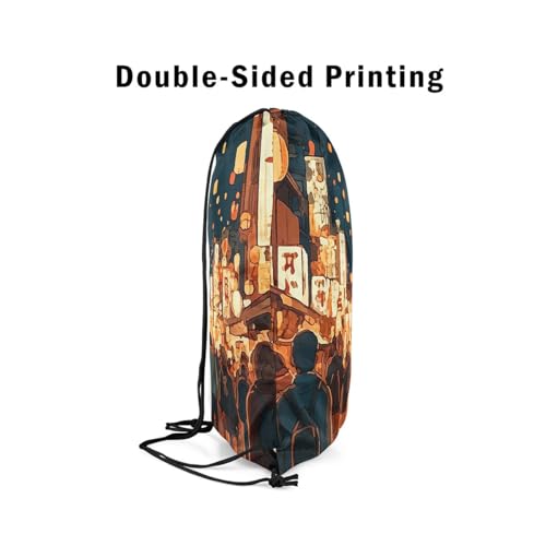 jejeloiu Japanese Street Drawstring Backpack 13"x15.7" Tokyo Night Sports Gym String Bag Anime Tower Drawstring Bags Black Yellow Waterproof Cinch Bag Sports Drawstring Sackpack4