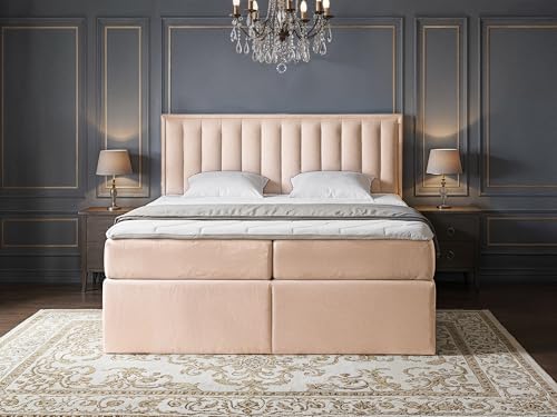 FurnitureByJDM Lit Boxspring 140x200 cm avec Sommier Coffre – Lit Double Confort avec Matelas à Ressorts Intégrés & Espace de Rangement – Tissu Jupiter...