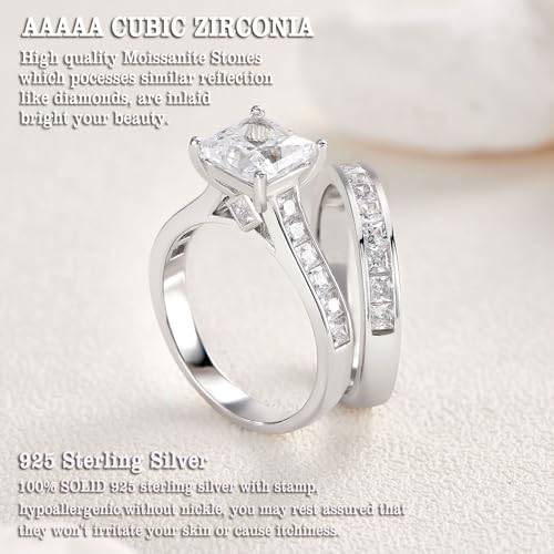 Newshe Jewellery Wedding Rings for Women Cubic Zirconia 925 Sterling Silver Engagement Ring Sets Princess Bridal Promise Size 4 - Image 5