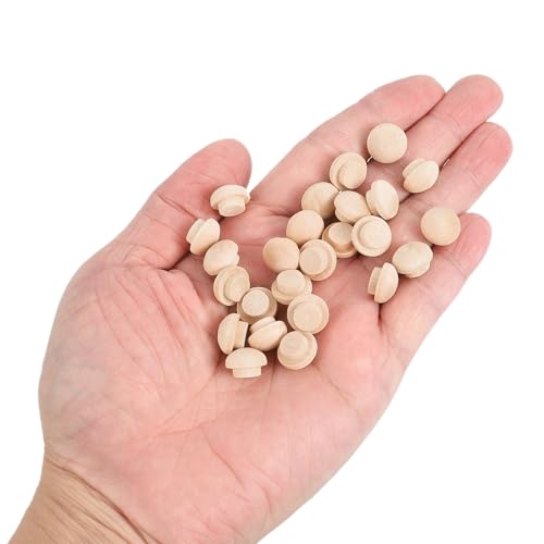 Image of uxcell 80Pcs Wood Button Plugs, 8mm /0.31 inch Hardwood Screw Hole Plug Mushroom Wooden Caps Buttons Wood Plug for Furniture Woodworking Craft Decor (12mm x 8mm)