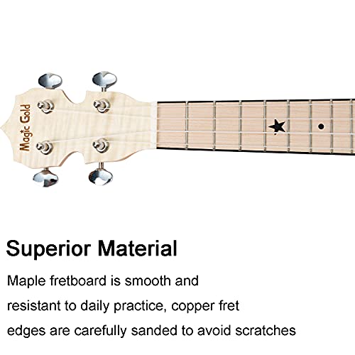 Magic Gold Banjolele, Concert 23 Inch 4 String Banjo Ukulele With Armrest, Maple Banjo Uke With Beginner Kit #TOP4