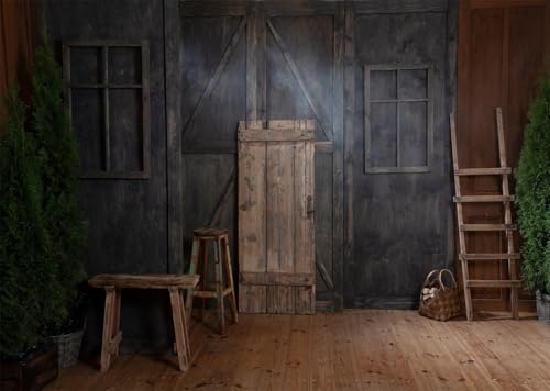 Fond photo grange en bois sombre 5.2x3m décor rustique de campagne