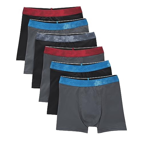 Hanes Boys' Performance Tween Boxer Briefs Underwear, X-Temp, Assorted Solids, 6-Pack