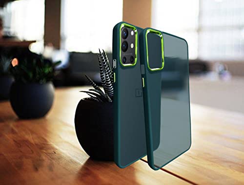 Image of A rtistque Frosted Translucent Back Cover Case for Oneplus 9R | Electroplated Chrome Ring | Raised Camera Edges for Protection | Smooth Sides TPU - Green