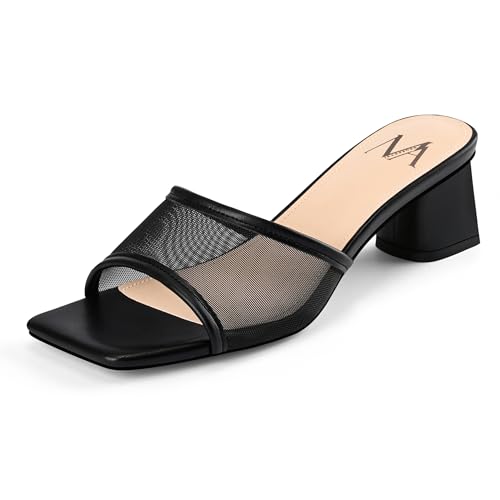 Image of MIRAAZZURRA Heel Mules for Woman Square Open Toe Chunky Block Short Low Heel Slip on Heeled Sandals Casual Comfort Party Shoes