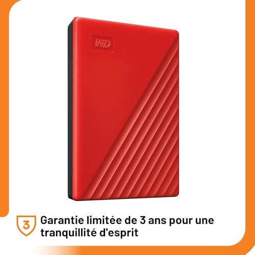 WD My Passport 2 to Disque Dur Portable Externe, USB 3.2 Gen 1, Rouge