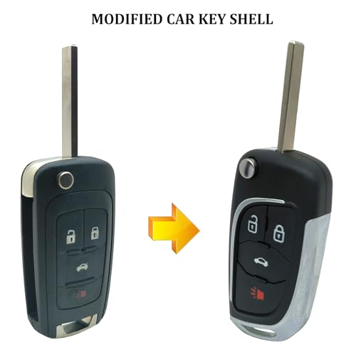 Modified Key Fob Case Shell Replacement Fits for Chevy Cruze Equinox Camaro Impala Malibu Sonic Buick Regal Verano Encore Lacrosse GMC Terrain 2010 2011 2012 2013 2014 2015 2016-2021 (4 Buttons D) - Thumbnail 3