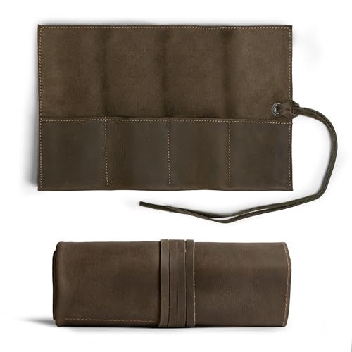 Image of Hide & Drink, Leather Watch Roll Organizer Handmade from Full Grain Leather, Holds Up to 4 Watches, Easy Carry On Watchlover Storage (Dark Jade)