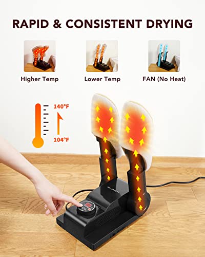 FORLIM [Upgraded Temperature Control] Boot Dryer for Work Boots - Shoe Dryer with 24-Hour Delay Timer, Portable Glove Dryer & Boot Warmer, Automatic Shut-Off Timer, Folding Design, Smart Panel, Black