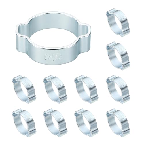 Image of PATIKIL 12 Pcs Double Ear Hose Clamp, 20-23mm Zinc Plated Steel O Clip Crimp Rings, Pipe Clamps for Fuel Petrol Pipe Tube Fitting Connections