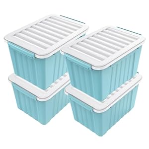 Nazhura 72 Quart Plastic Storage Bin, Stackable and Nestable Storage Boxes with Lids and Secure Latching Buckles, Large Storage Container (Blue, 72Quart-4Pack)