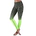 Women's Slim Two Tone Workout Full Length Yoga Pants (L, Black + Neon Green)
