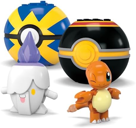 MEGA Pokémon Drużyna typu ognistego Zestaw konstrukcyjny ze 105 elementami, figurki Salandit, Litwick, Charmander i Scorbunny do ustawiania w różnych pozach, pomysł na prezent dla dzieci, HTJ06
