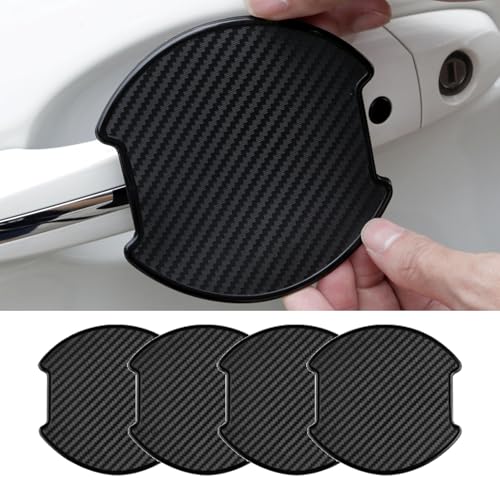 4PCS Car Door Handle Cup Scratch Protectors, TPU Carbon Fiber Door Bowl 3D Sticker, Handle Paint Cover Guard Pad, Universal Door Handle Protective Film for Most Cars (Large-Black)