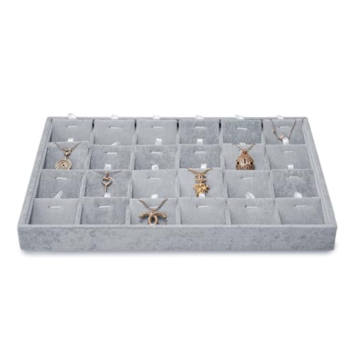 Papten plateau à bijoux empilable en velours, rangement de bijoux tiroir insert à bijoux organisateur 24 compartiments présentoir à bijoux pour collier chaînes (gris)