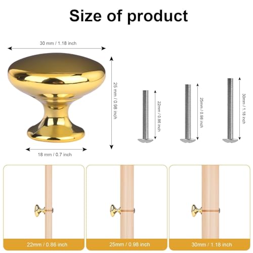 ShipeeKin 4X Gold Drawer Knobs Gold Cabinet Knobs Round 30mm for Kitchen Bathroom Closet Door Cupboard