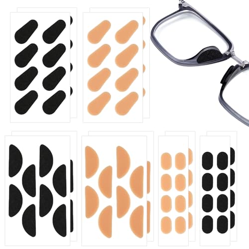 Glasses Nose Pads, 48 Pairs Soft Foam Self Adhesive Nose Pads for Glasses Non Slip Glasses Grips 1.5mm Thickness Glasses Nose Guards for Eyeglasses Sunglasses Reading Glasses (Skin Color, Black)