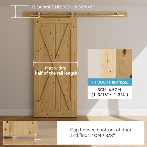 Schiebetürbeschlag Edelstahl 171cm Schiebetüren Schiebetürsystem Komplettset Laufschiene Rollen Set für 1 Holztür 85cm Breit, T Form