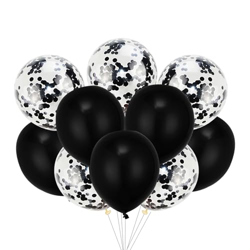 Gleemix 10 Stück Luftballons Schwarz Konfetti Schwarze Luftballons Hochzeit Konfetti Helium Ballons Schwarz Geburtstagsdeko Luftballon Schwarzn Hochzeit Deko für Geburtstag Jahrestag Graduationdeko
