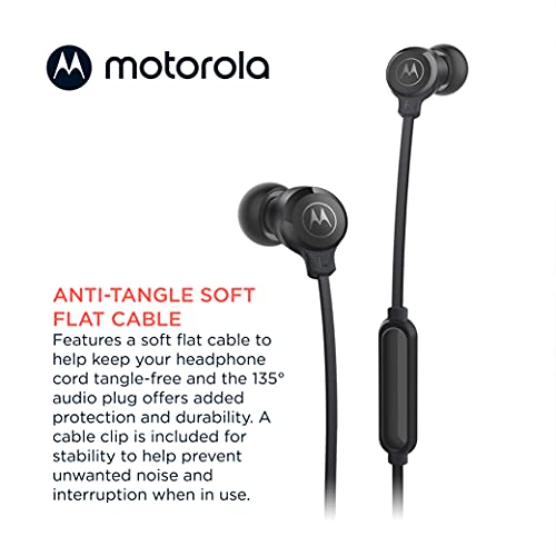Motorola Earbuds 3-S Wired Earbuds With Microphone - Corded In-Ear Headphones, Comfortable Lightweight Silicone Ear Buds, Non-Tangle Flat Cable, 9.4Mm Drivers Clear Bass Sound - Black #TOP2