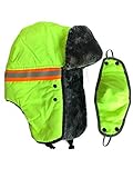 Men Women High Visiblity Reflective Trapper Hat Winter Ski Thermal Wind Proof Hat with Ear Flap Face Mask (US, Alpha, One Size, 1pc Neon Green)
