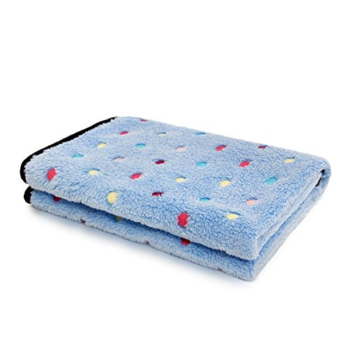 PAWZ Road Pet Dog Blanket Fluffy Fleece Fabric Soft and Cute Warm Dot Print Blanket Washable for Cats and Dogs Blue S:77 * 53cm