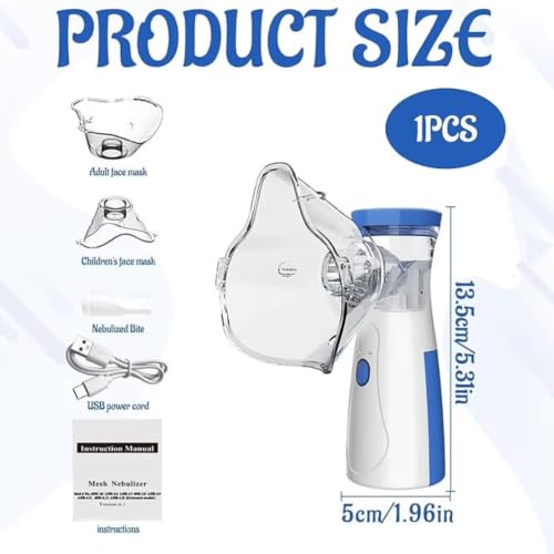Image of Portable Ultrasonic Mesh Nebulizer, 3-in-1 Speed |USB & External Battery Operated| with Face Mask, for Asthma, Cough, Bronchitis
