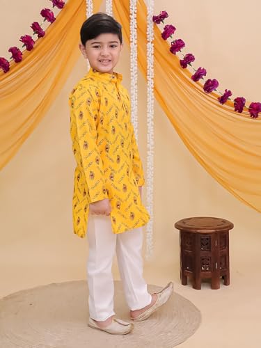 Image of AJ DEZINES Boys Cotton Full Sleeve Letter Printed Kurta Pajama Set for Kids - Ethnic wear | Special Occasion & Traditional Outfit |Boys Kurta Set - Regular Fit