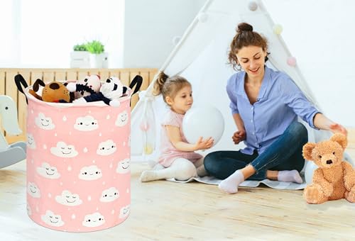 Image of Kids Laundry Hamper Clothes Gift Basket Storage Laundry Baskets Organizer Bin with Handles for Nursery Room (Smile)