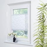 DECOLIA Klemmfix-Plissee verspannt, ohne Bohren oder Schrauben mit Druckdesign Lines, Breite/Höhe: 95 x 130 cm, Farbe: weiß/grau