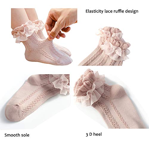 5 pairs Baby Girls Ruffle Socks, Kids Toddler Frilly Lace Ruffle Dress Cotton Socks2