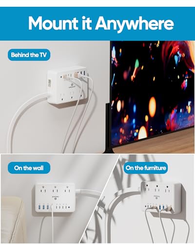 Image of Small Surge Protector Power Strip, Kakyanill 5 ft Flat Extension Cord with 4 Outlets 3 USB Ports (2 USB C), 900 Joules Protection, Suitable for Home Office Dorm Room, White
