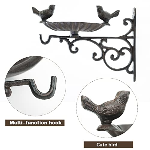 Sungmor Heavy Duty Cast Iron Bird Feeder with Hanging Bracket - Wall Mounted Bird Bath - Vintage & Lovely Birds Hanger Wall Hook for Planters, Lanterns, Wind Chimes and More Garden Decorative Items by Sungmor - Image 4