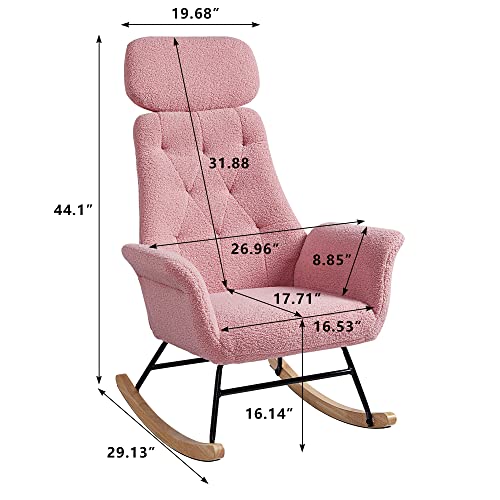 Wirrytor Modern Nursery Rocking Chair, Teddy Fabric Upholstered Glider Rocker Chair, Rocking Accent Chair With High Backrest Armchair Comfy Side Chair For Living Room Bedroom Home Offices(Teddy Pink) #TOP1