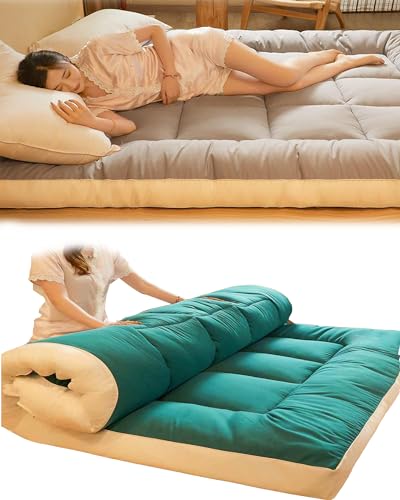 Colchón portátil grueso para camping, enrollable, plegable, extra cómodo, sofá, tumbona, verde jade 200 x 220 cm, ideal para viajes al aire libre y relajación.