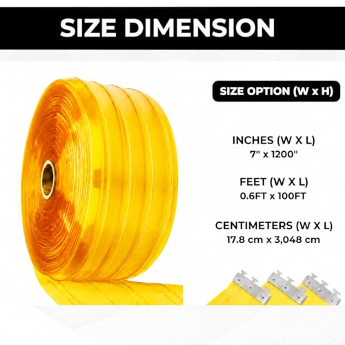 Image of Ribbed Yellow PVC Strip Curtain 7 inch Width x 1200 inch Height - Plastic Vinyl Door Strips for Food Processing, Warehouse and Commercial Kitchen Anti-Scratch Door Curtain AP1474
