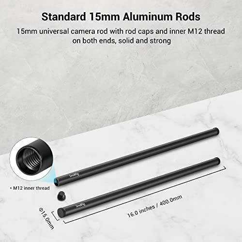 Smallrig 16 Inches (40 Cm) Black Aluminum Alloy 15Mm Rod With M12 Female Thread, Pack Of 2 - 1054 #TOP1