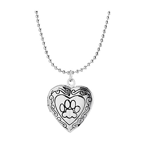 Preisvergleich Produktbild Noblik Valentine Liebhaber Geschenk Tier Hund Pfotenabdruck Bilderrahmen oeffnen Medaillon Halsketten Herz Anhaenger fit Halskette Frauen, Silber