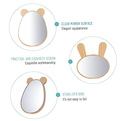 Espejo de maquillaje de mesa 2 piezas diseño conejo y oso miniatura 7