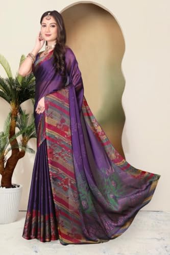 Image of SUPERLAXMI Women's Chiffon Floral Printed Saree with Blouse Piece