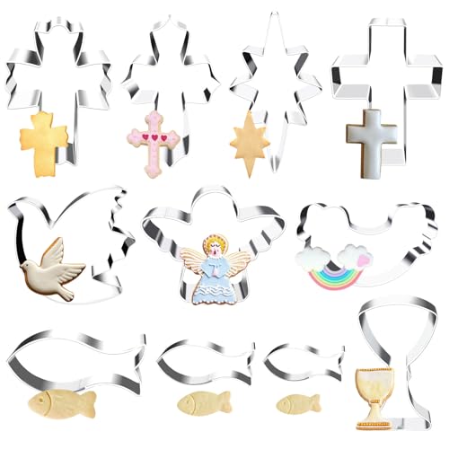 Set di biscotti per la comunione di pesce, 11 pezzi di taglierine per biscotti conferma taglierina per biscotti di pesce comunione fondente per la deco torte compleanno pesce angelo croce calice