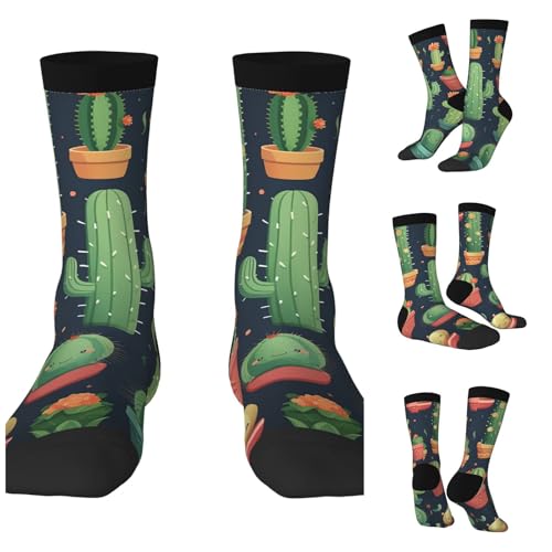 LZQPOEAS Cute Cactus Seamless Illustration Athletic Socks Unisex Cushioned Crew Socks Hiking Running Calf Sock Soft Above Ankle Sock
