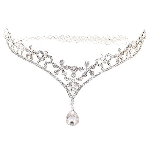 uxcell Alloy Flower Bowknot Pattern Rhinestone Inlaid Bridal Bride Tiara Headpiece Forehead Pendant
