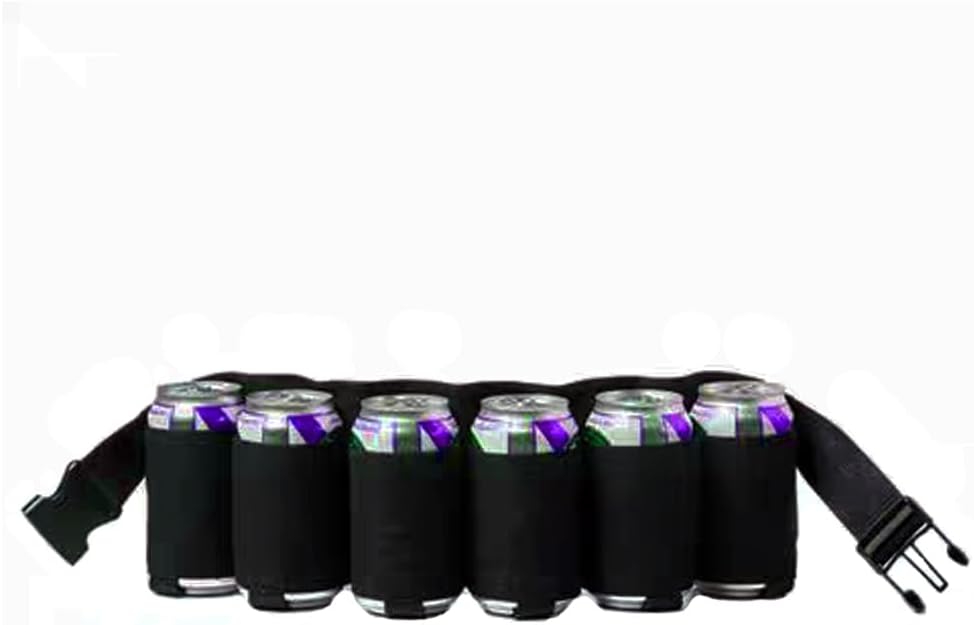 Beer and Soda Can Holster Belt, holds 6 Cans, Perfect for Parties, Picnics, Camping, Hiking and Gift-Giving