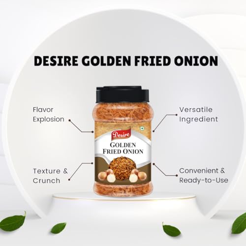 Image of Desire Golden Fried Onion 500g | Pack of 2 in Jar Flakes |Birista | Fried Pyaz Used for Biryani,gravies, Indian Curries