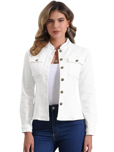 Veste en jean décontractée femme Allegra K col montant anti-courants d'air