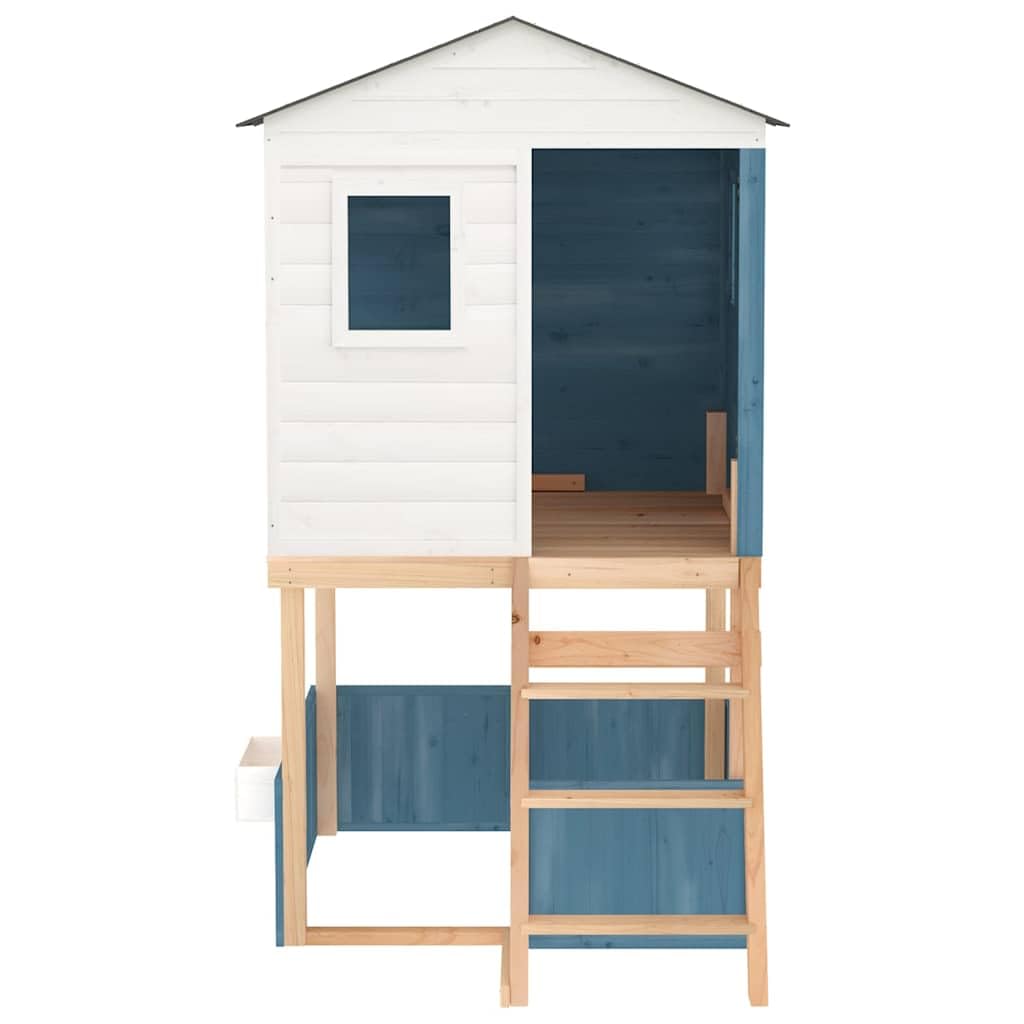 Torre da gioco bianca e blu in legno di abete massiccio per il giardino, torre da arrampicata con ringhiera perimetrale e tetto a nuvola, dispositivo di gioco per bambini da 3 a 12 anni, solo per
