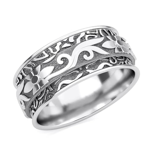 SHOP LC DELIVERING JOY Fashion Rings for Women - Chunky Mood Anxiety Fidget Ring Stress Relief Jewelry Silver Flower Spinner - Anniversay Christmas Gifts Size - 10 Birthday Gifts