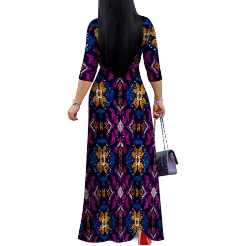 Image of Women Plus Size 3 /4 Sleeve V Neck Maxi Dress with Pockets | Soft fabric relaxed fit three quarter sleeve v neck with pockets for party and daily wear